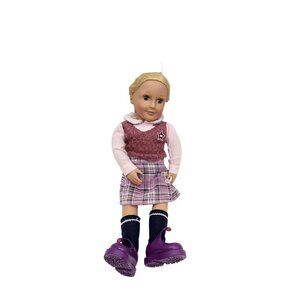 18" Battat Blonde Doll In Pink Plaid Outfit & Purple Shoes